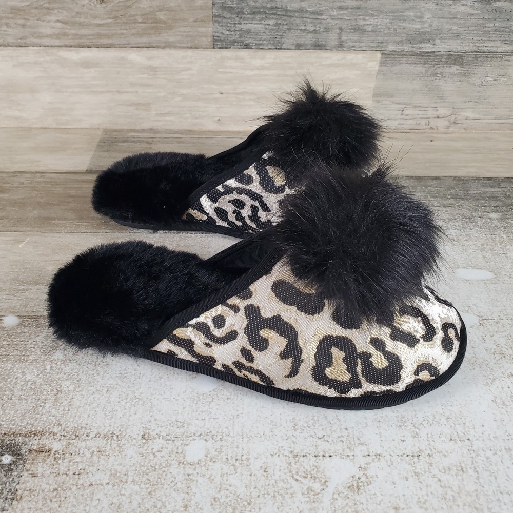 FARYL by Farylrobin Clarissa Womens Slipper 5 M Black Snake Print Pompom Slip on